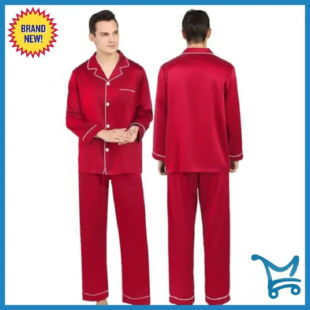 Silk Satin Pajama Set Long Sleeve Button Down Sleepwear Lounge